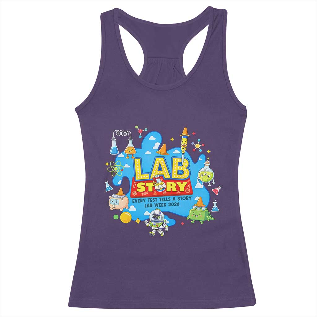 Lab Story Lab Week 2026 Celebration Racerback Tank Top Every Test Tells a Story Medical Lab Tech Appreciation Gift