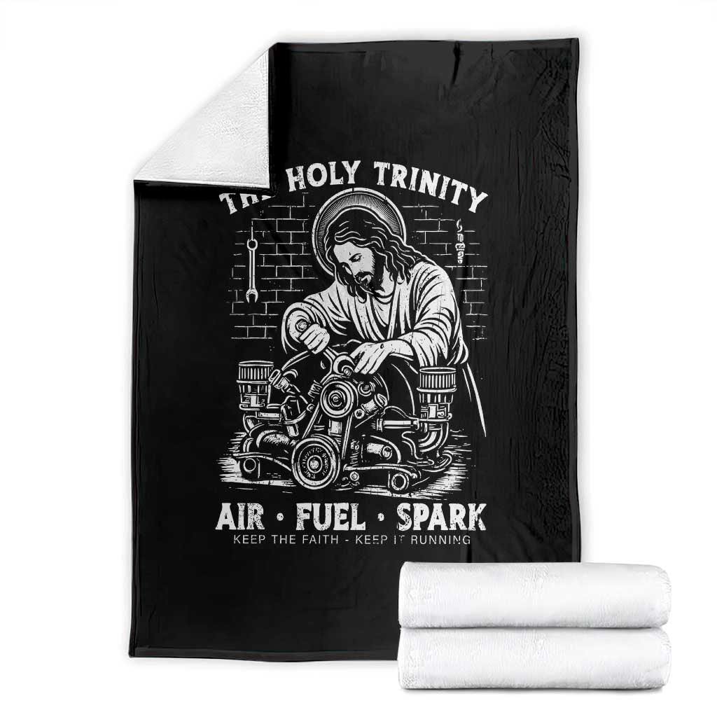 Funny Mechanic Jesus Holy Trinity Air Fuel Spark Throw Blanket Christian Car Lover Humor Gift for Gearheads