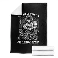 Funny Mechanic Jesus Holy Trinity Air Fuel Spark Throw Blanket Christian Car Lover Humor Gift for Gearheads