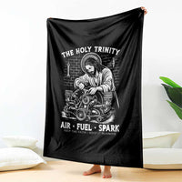 Funny Mechanic Jesus Holy Trinity Air Fuel Spark Throw Blanket Christian Car Lover Humor Gift for Gearheads