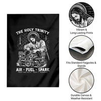 Funny Mechanic Jesus Holy Trinity Air Fuel Spark Garden Flag Christian Car Lover Humor Gift for Gearheads
