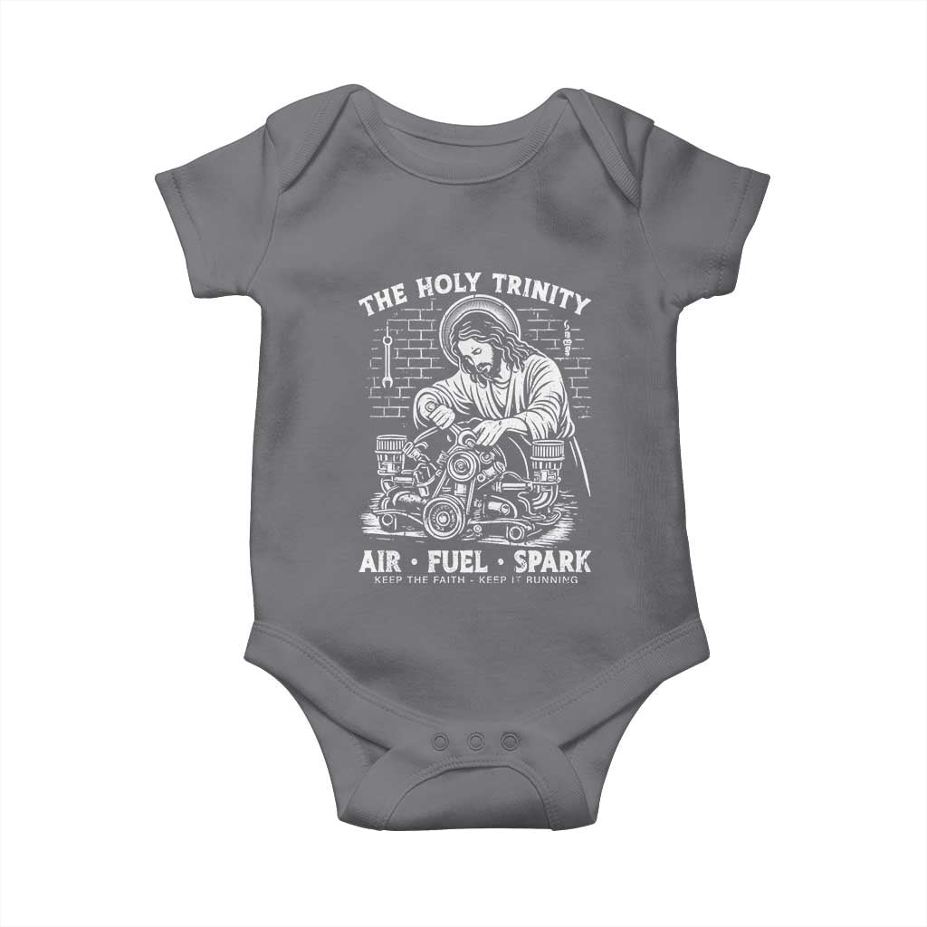 Funny Mechanic Jesus Holy Trinity Air Fuel Spark Baby Onesie Christian Car Lover Humor Gift for Gearheads