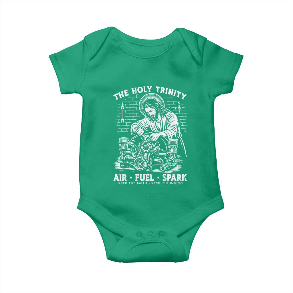 Funny Mechanic Jesus Holy Trinity Air Fuel Spark Baby Onesie Christian Car Lover Humor Gift for Gearheads