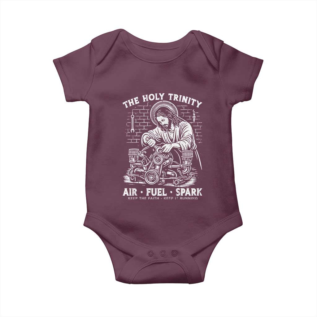 Funny Mechanic Jesus Holy Trinity Air Fuel Spark Baby Onesie Christian Car Lover Humor Gift for Gearheads