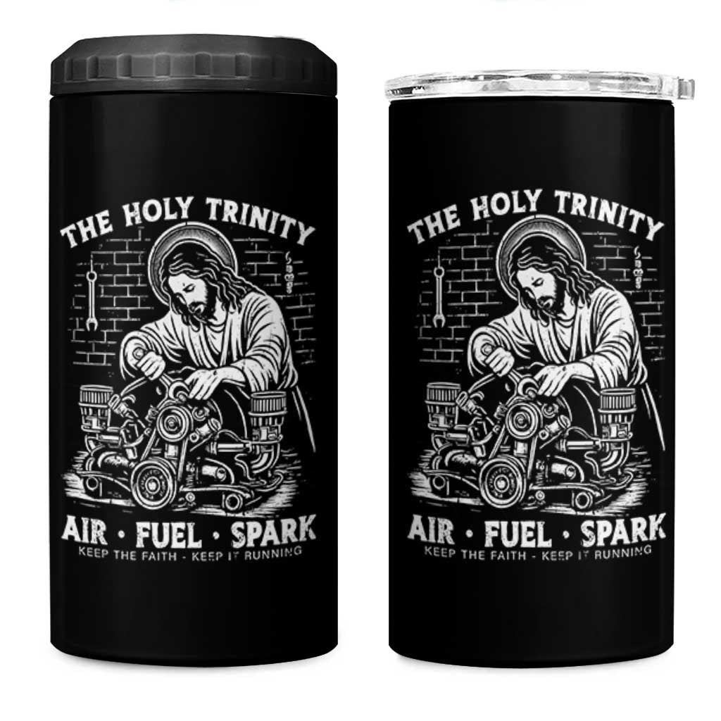Funny Mechanic Jesus Holy Trinity Air Fuel Spark 4 in 1 Can Cooler Tumbler Christian Car Lover Humor Gift for Gearheads