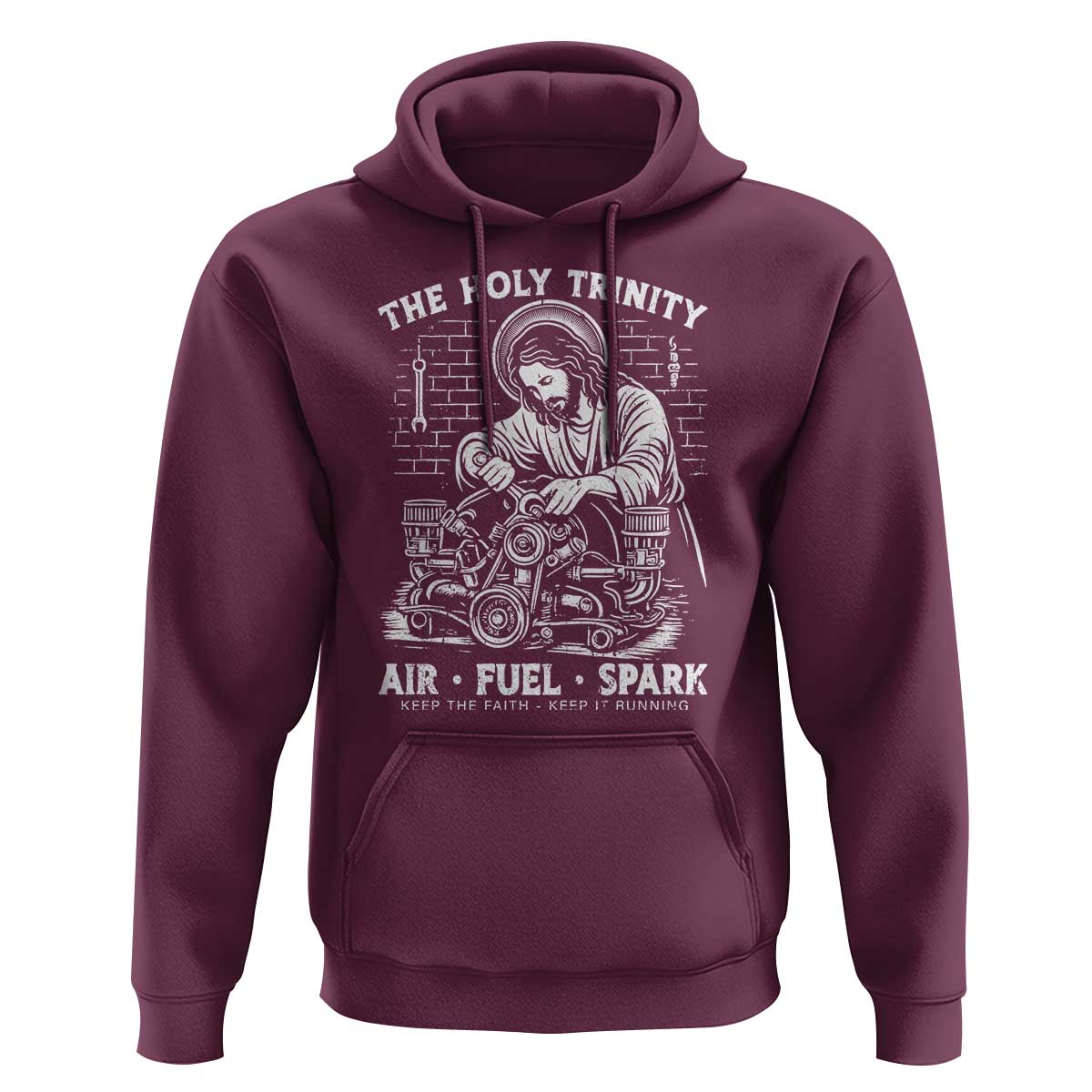Funny Mechanic Jesus Holy Trinity Air Fuel Spark Hoodie Christian Car Lover Humor Gift for Gearheads