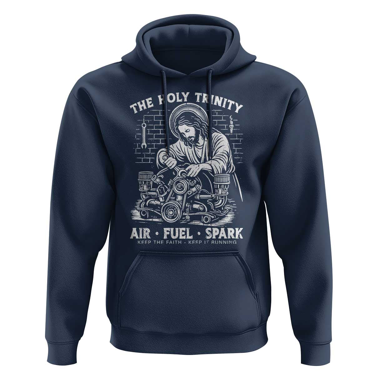 Funny Mechanic Jesus Holy Trinity Air Fuel Spark Hoodie Christian Car Lover Humor Gift for Gearheads