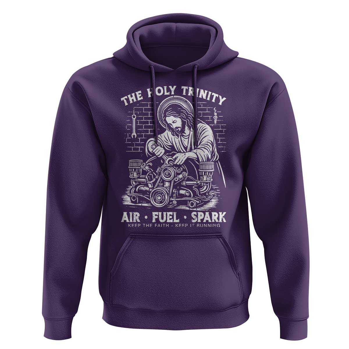 Funny Mechanic Jesus Holy Trinity Air Fuel Spark Hoodie Christian Car Lover Humor Gift for Gearheads