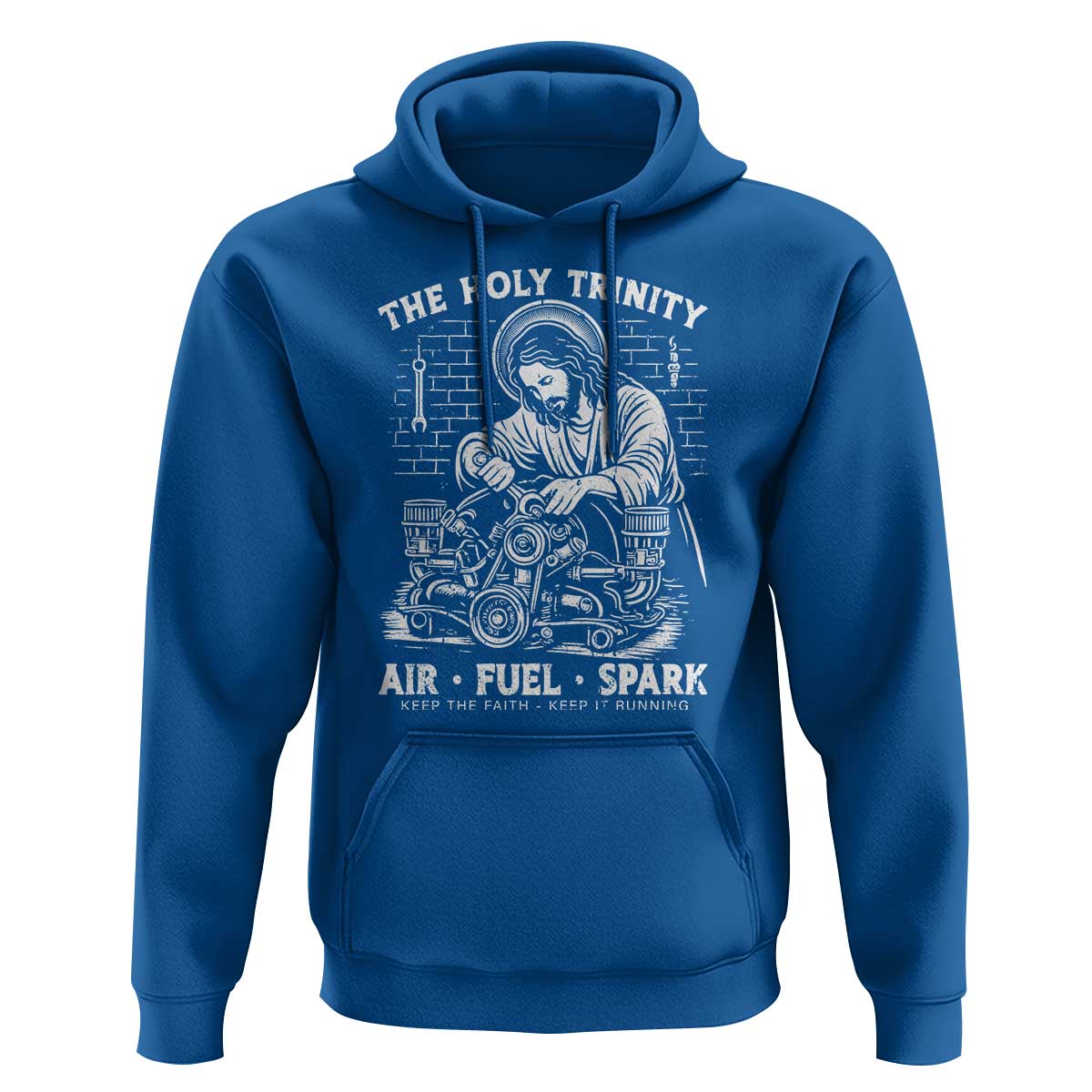 Funny Mechanic Jesus Holy Trinity Air Fuel Spark Hoodie Christian Car Lover Humor Gift for Gearheads