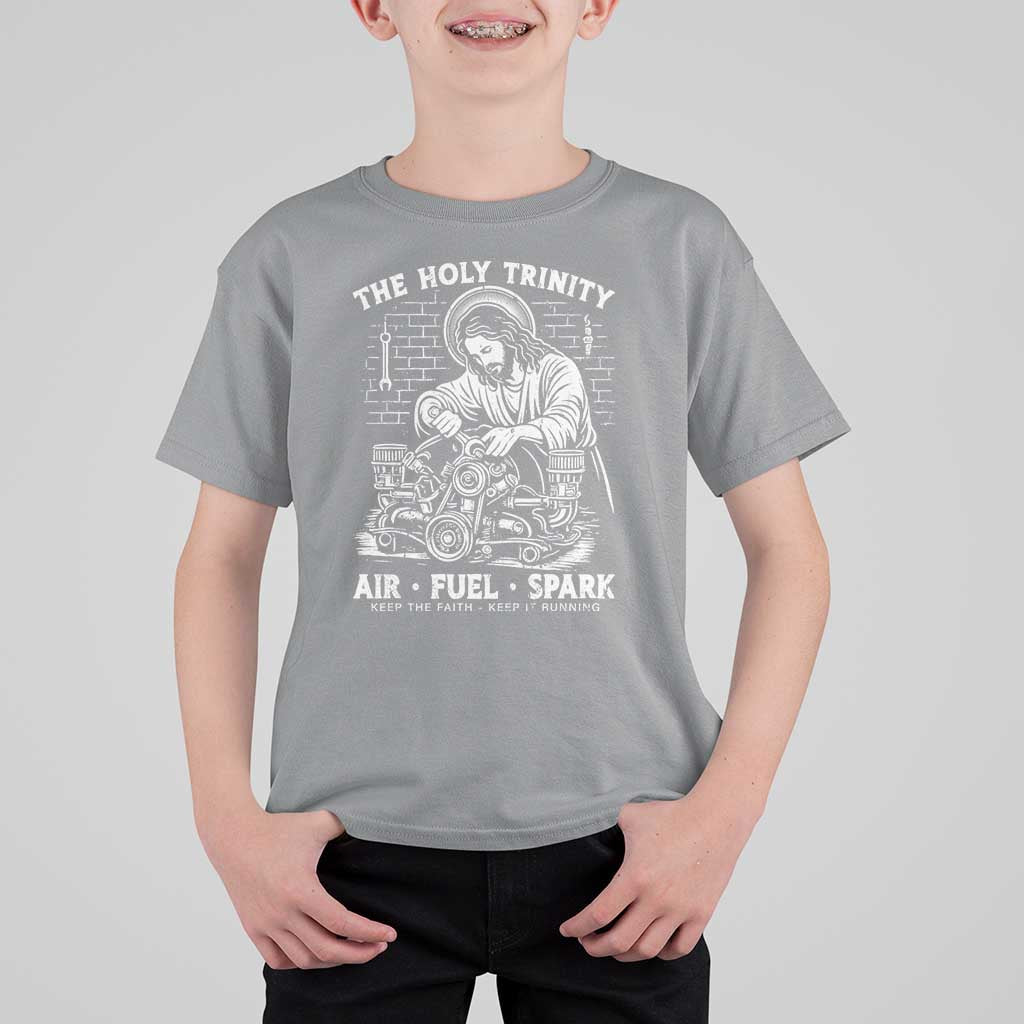 Funny Mechanic Jesus Holy Trinity Air Fuel Spark T Shirt For Kid Christian Car Lover Humor Gift for Gearheads