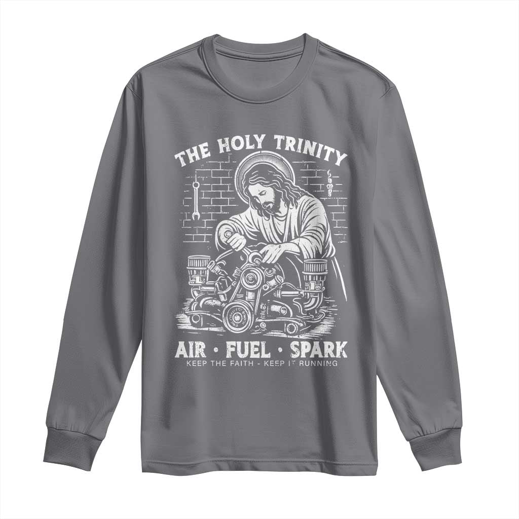 Funny Mechanic Jesus Holy Trinity Air Fuel Spark Long Sleeve Shirt Christian Car Lover Humor Gift for Gearheads