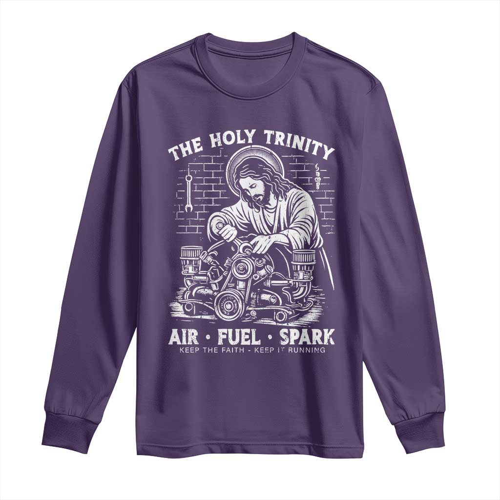 Funny Mechanic Jesus Holy Trinity Air Fuel Spark Long Sleeve Shirt Christian Car Lover Humor Gift for Gearheads