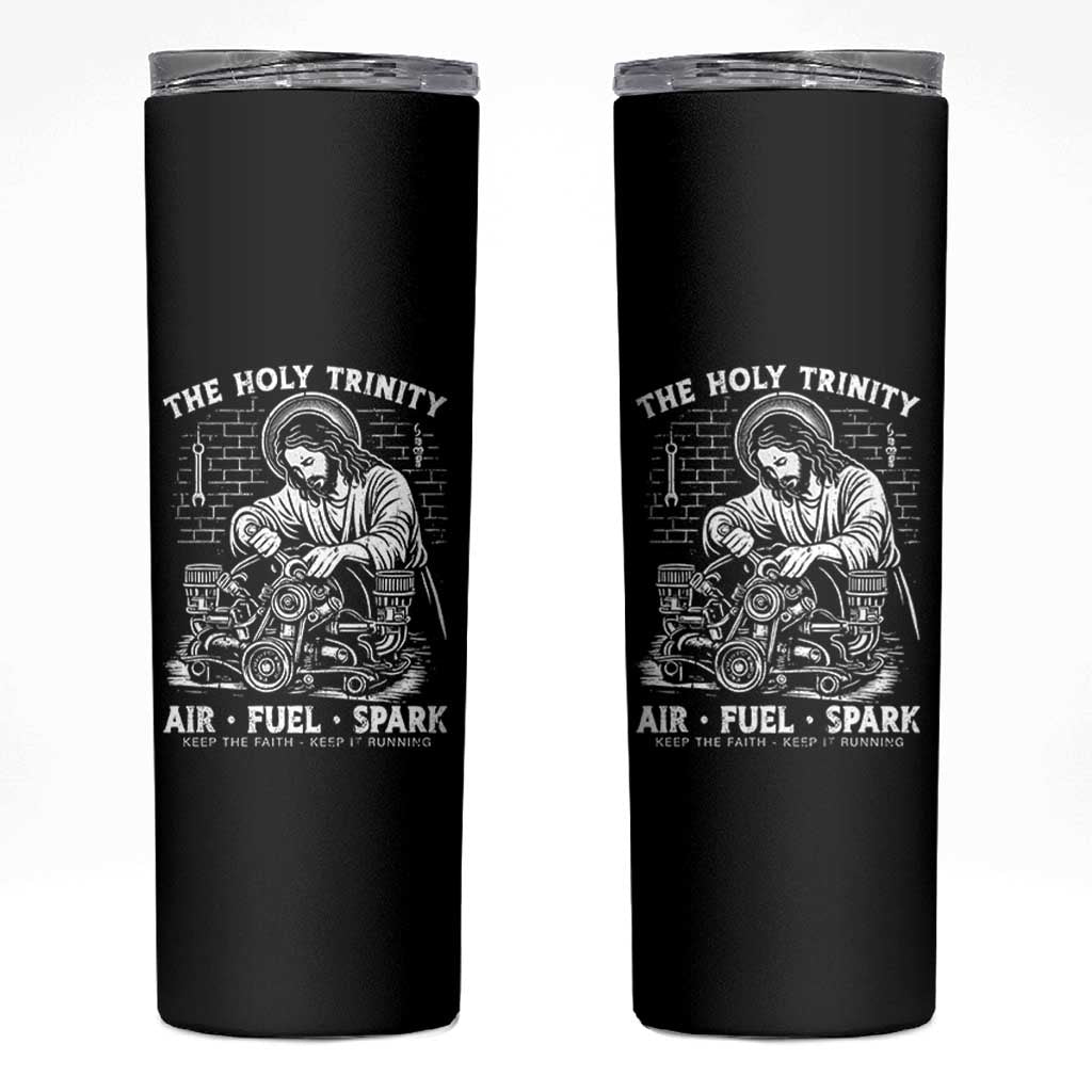 Funny Mechanic Jesus Holy Trinity Air Fuel Spark Skinny Tumbler Christian Car Lover Humor Gift for Gearheads