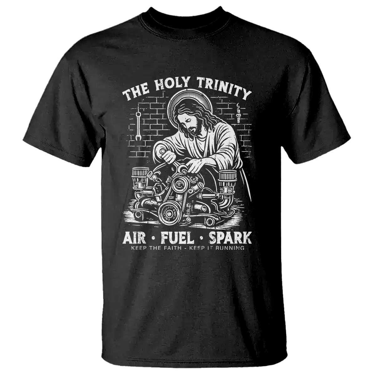 Funny Mechanic Jesus Holy Trinity Air Fuel Spark T Shirt Christian Car Lover Humor Gift for Gearheads