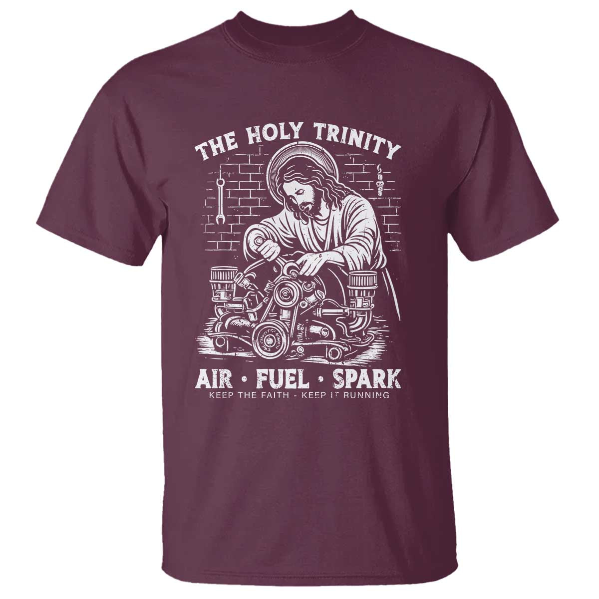 Funny Mechanic Jesus Holy Trinity Air Fuel Spark T Shirt Christian Car Lover Humor Gift for Gearheads