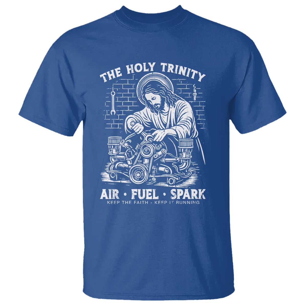 Funny Mechanic Jesus Holy Trinity Air Fuel Spark T Shirt Christian Car Lover Humor Gift for Gearheads