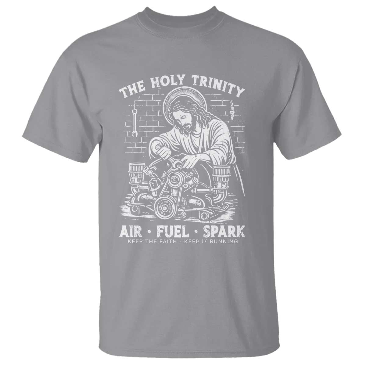 Funny Mechanic Jesus Holy Trinity Air Fuel Spark T Shirt Christian Car Lover Humor Gift for Gearheads