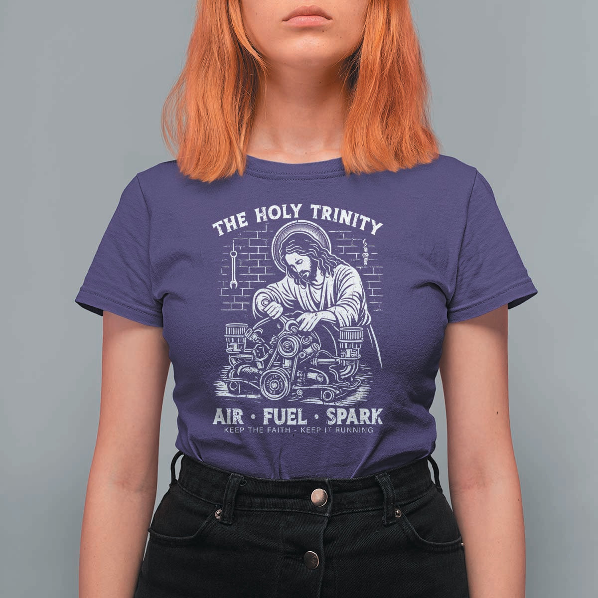 Funny Mechanic Jesus Holy Trinity Air Fuel Spark T Shirt For Women Christian Car Lover Humor Gift for Gearheads