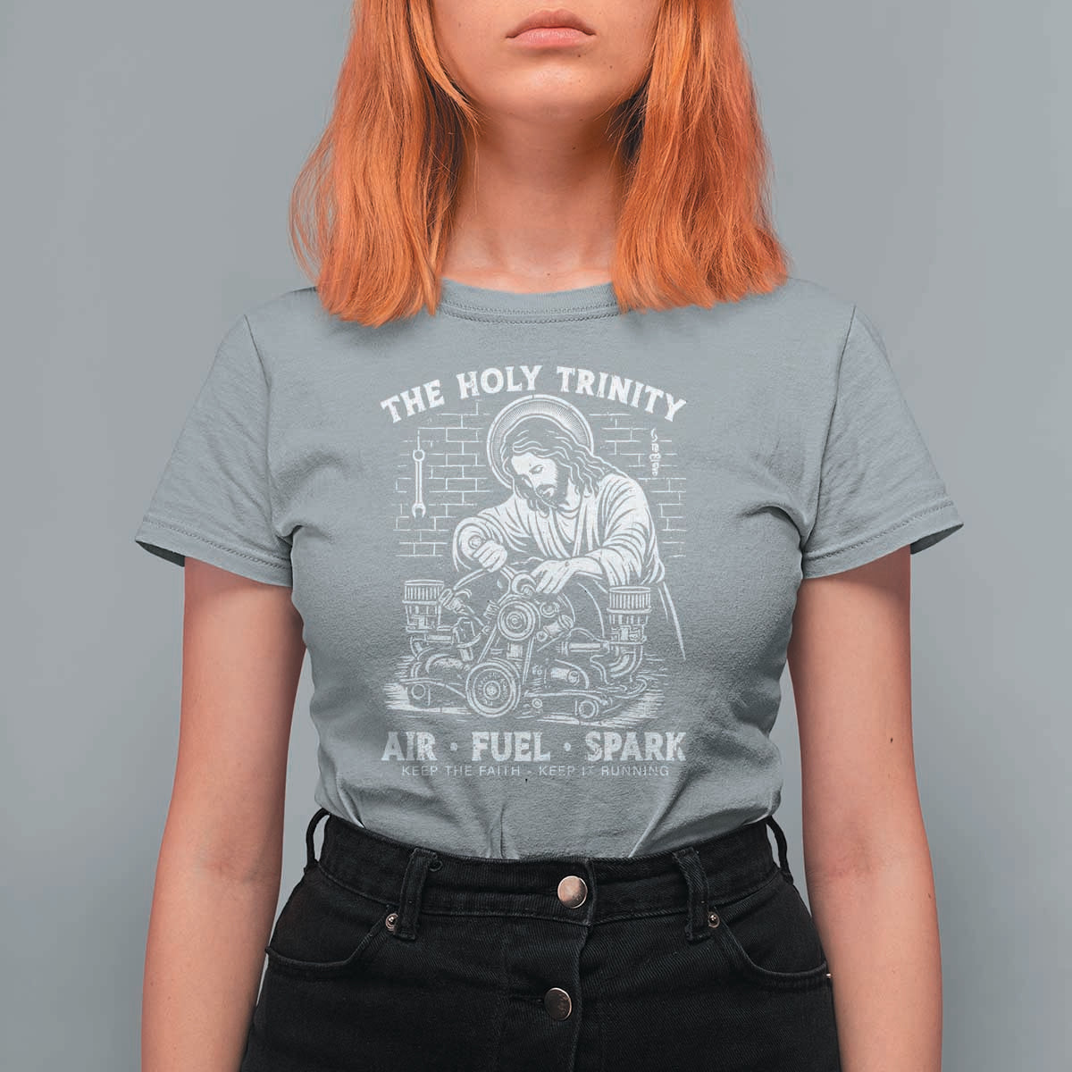 Funny Mechanic Jesus Holy Trinity Air Fuel Spark T Shirt For Women Christian Car Lover Humor Gift for Gearheads