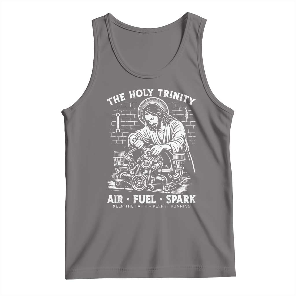 Funny Mechanic Jesus Holy Trinity Air Fuel Spark Tank Top Christian Car Lover Humor Gift for Gearheads