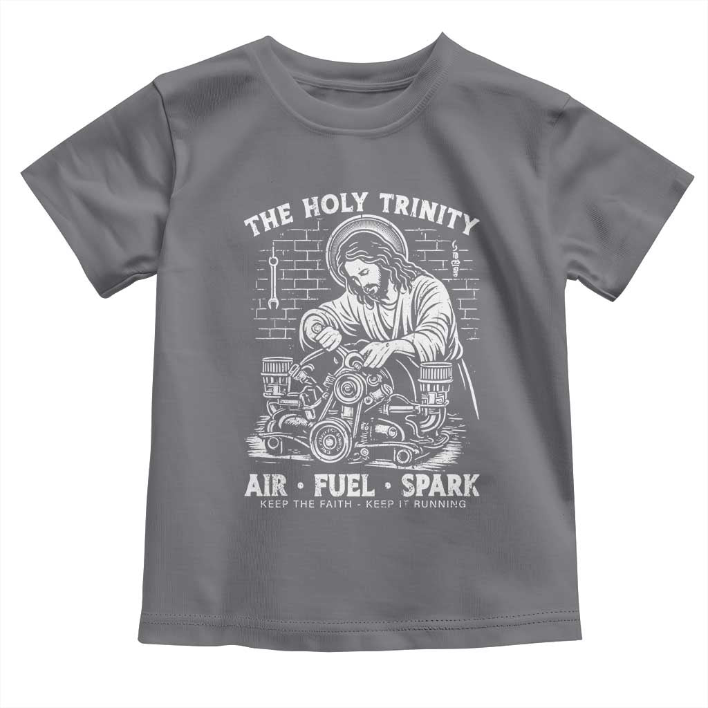 Funny Mechanic Jesus Holy Trinity Air Fuel Spark Toddler T Shirt Christian Car Lover Humor Gift for Gearheads