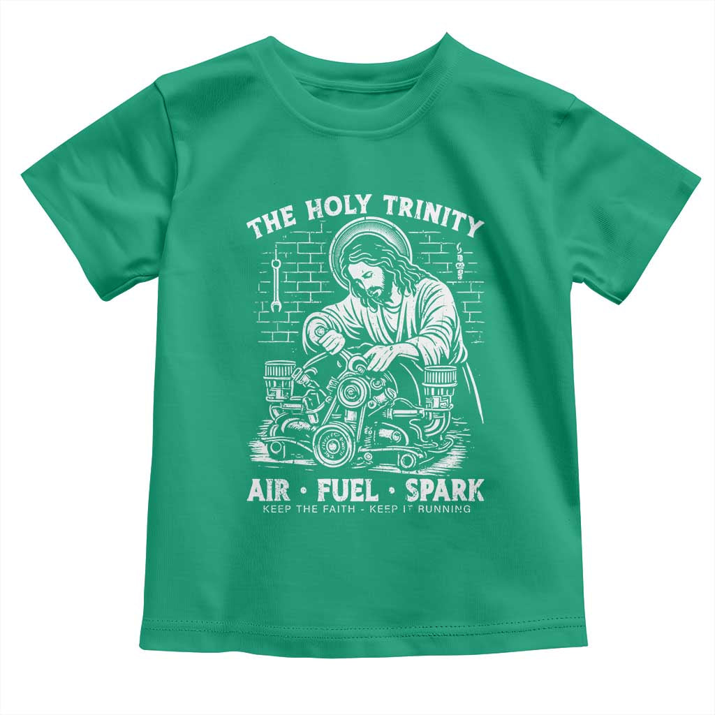 Funny Mechanic Jesus Holy Trinity Air Fuel Spark Toddler T Shirt Christian Car Lover Humor Gift for Gearheads