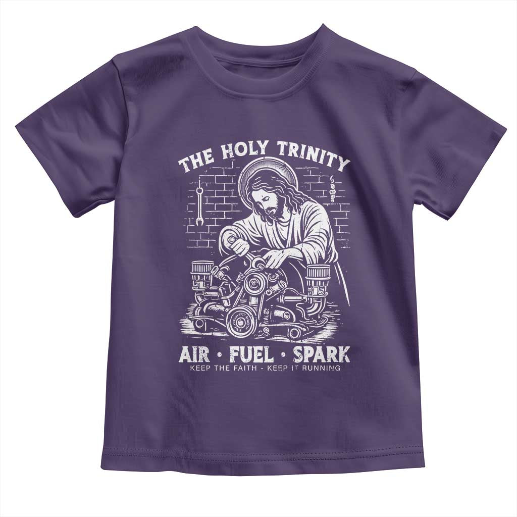 Funny Mechanic Jesus Holy Trinity Air Fuel Spark Toddler T Shirt Christian Car Lover Humor Gift for Gearheads
