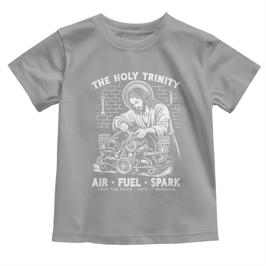 Funny Mechanic Jesus Holy Trinity Air Fuel Spark Toddler T Shirt Christian Car Lover Humor Gift for Gearheads