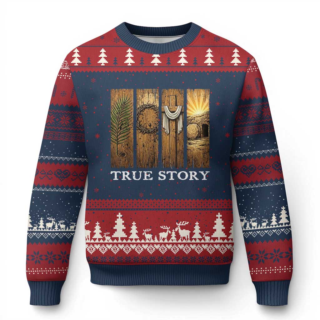 Christian Easter True Story Resurrection Scene Vintage Ugly Christmas Sweater Faith Based Jesus Empty Tomb Gift for Believers