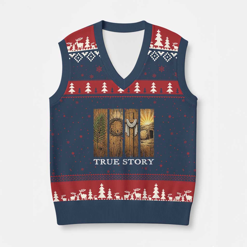 Christian Easter True Story Resurrection Scene Vintage V-Neck Knit Sweater Vest Faith Based Jesus Empty Tomb Gift for Believers
