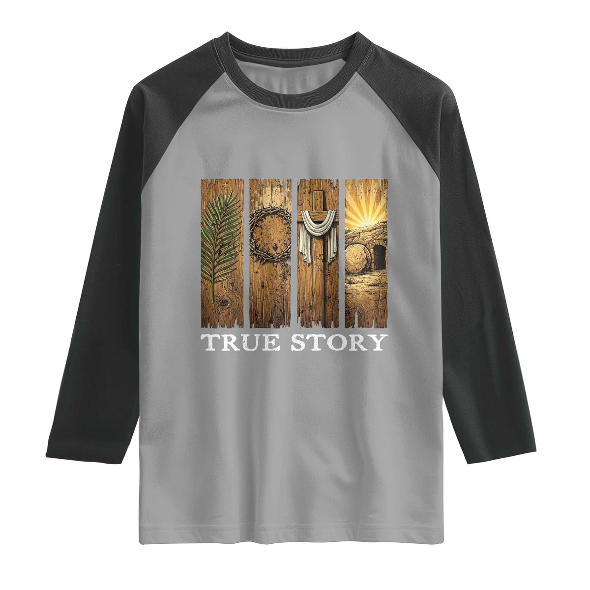 Christian Easter True Story Resurrection Scene Vintage Raglan Shirt Faith Based Jesus Empty Tomb Gift for Believers
