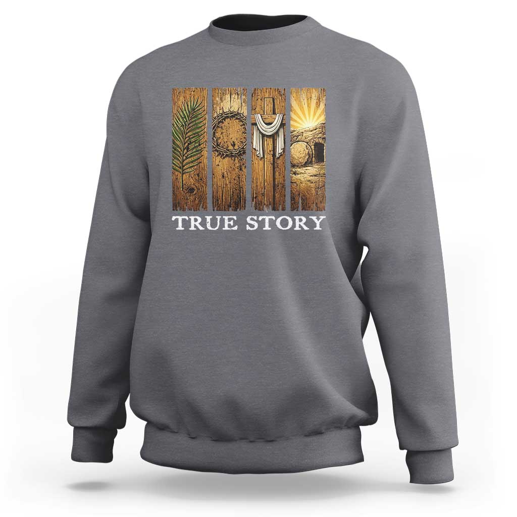 Christian Easter True Story Resurrection Scene Vintage Sweatshirt Faith Based Jesus Empty Tomb Gift for Believers