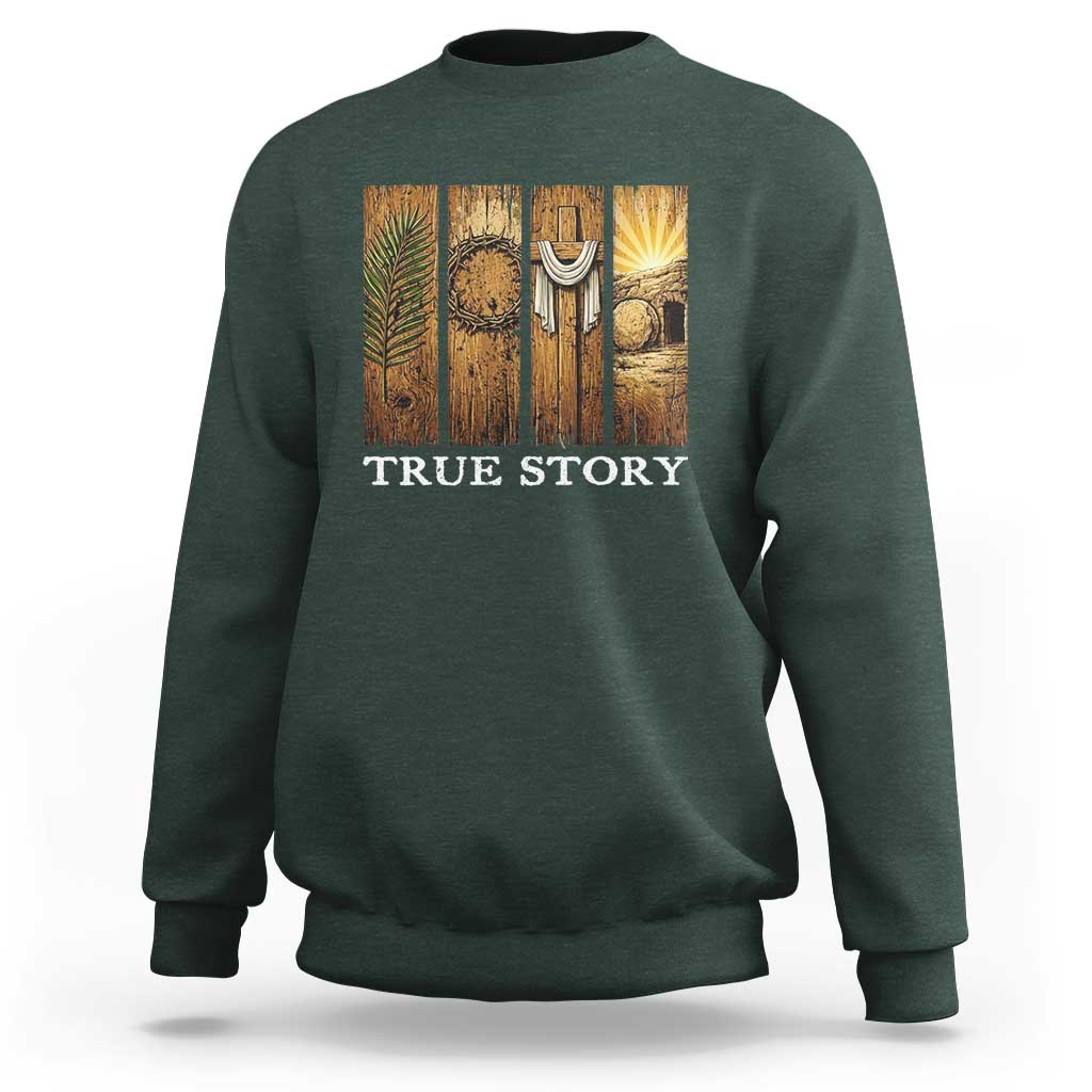 Christian Easter True Story Resurrection Scene Vintage Sweatshirt Faith Based Jesus Empty Tomb Gift for Believers