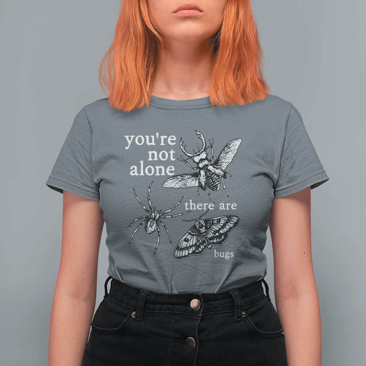 You Are Not Alone There Are Bugs Vintage Dark Academia T Shirt For Women Insect Entomology Humor Folk Indie Music Lover