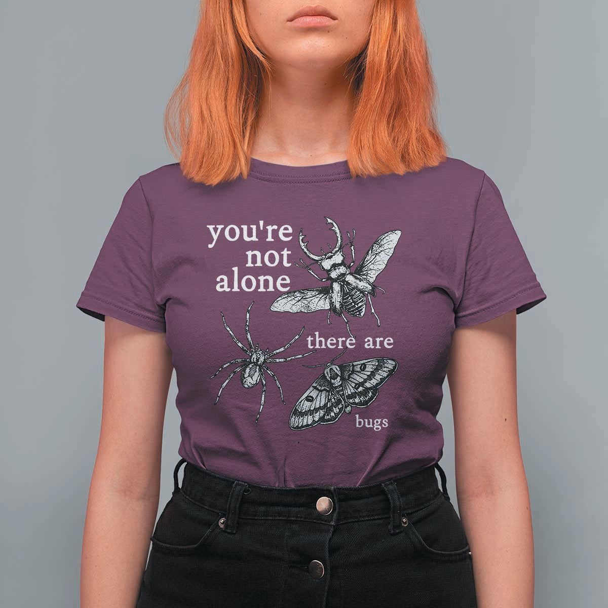 You Are Not Alone There Are Bugs Vintage Dark Academia T Shirt For Women Insect Entomology Humor Folk Indie Music Lover
