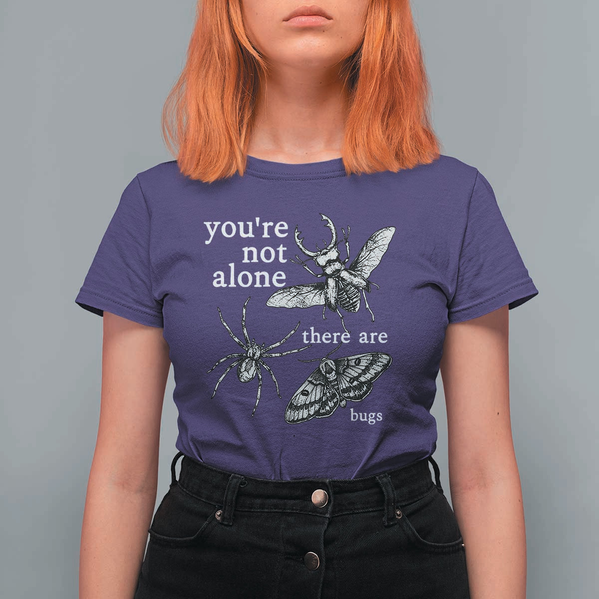 You Are Not Alone There Are Bugs Vintage Dark Academia T Shirt For Women Insect Entomology Humor Folk Indie Music Lover