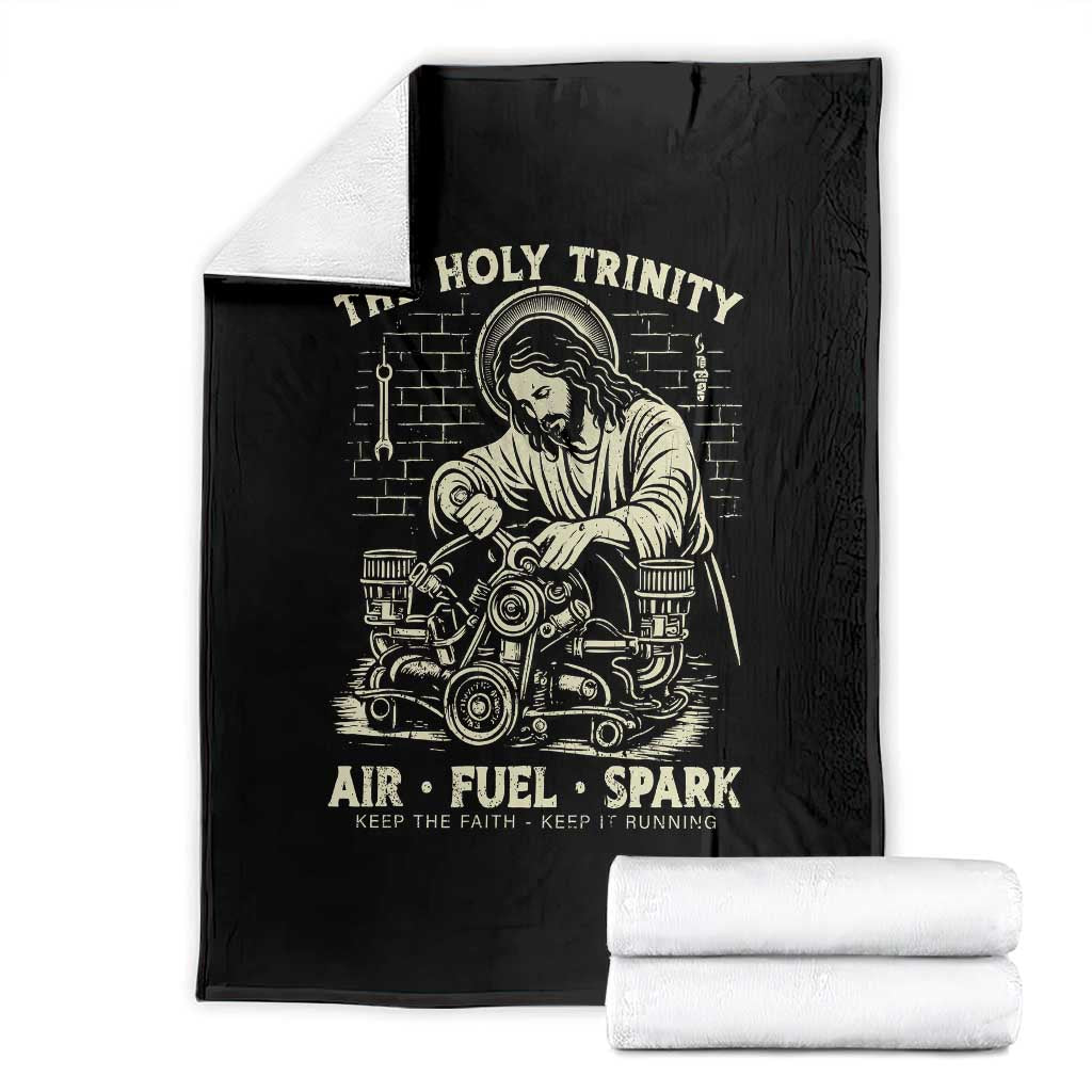 Funny Mechanic Jesus Holy Trinity Air Fuel Spark Vintage Throw Blanket Christian Car Lover Humor Gift for Gearheads