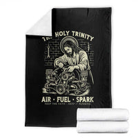 Funny Mechanic Jesus Holy Trinity Air Fuel Spark Vintage Throw Blanket Christian Car Lover Humor Gift for Gearheads