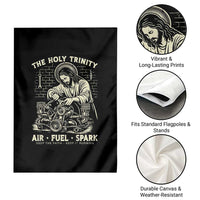 Funny Mechanic Jesus Holy Trinity Air Fuel Spark Vintage Garden Flag Christian Car Lover Humor Gift for Gearheads