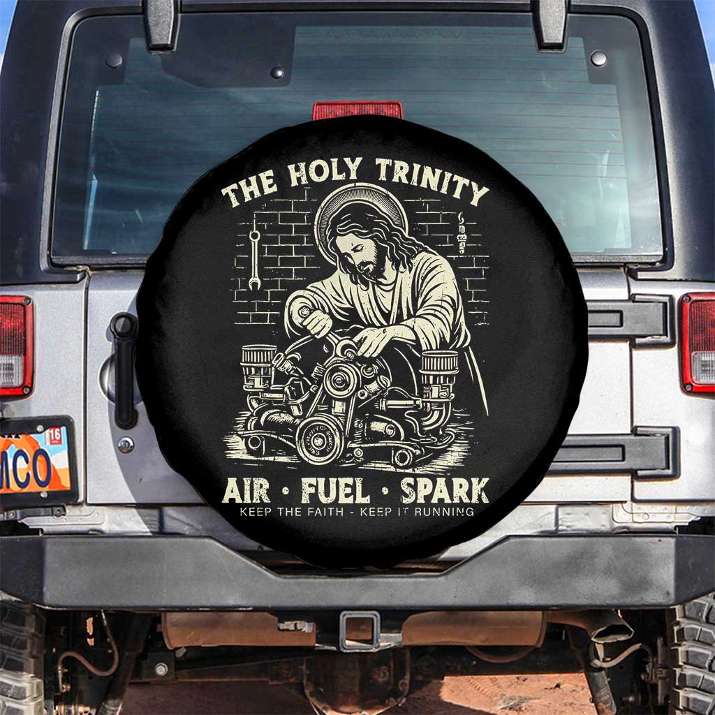 Funny Mechanic Jesus Holy Trinity Air Fuel Spark Vintage Spare Tire Cover Christian Car Lover Humor Gift for Gearheads