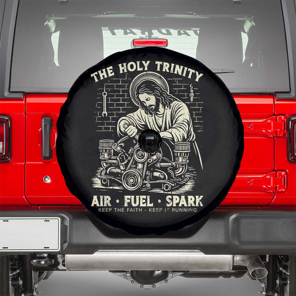 Funny Mechanic Jesus Holy Trinity Air Fuel Spark Vintage Spare Tire Cover Christian Car Lover Humor Gift for Gearheads