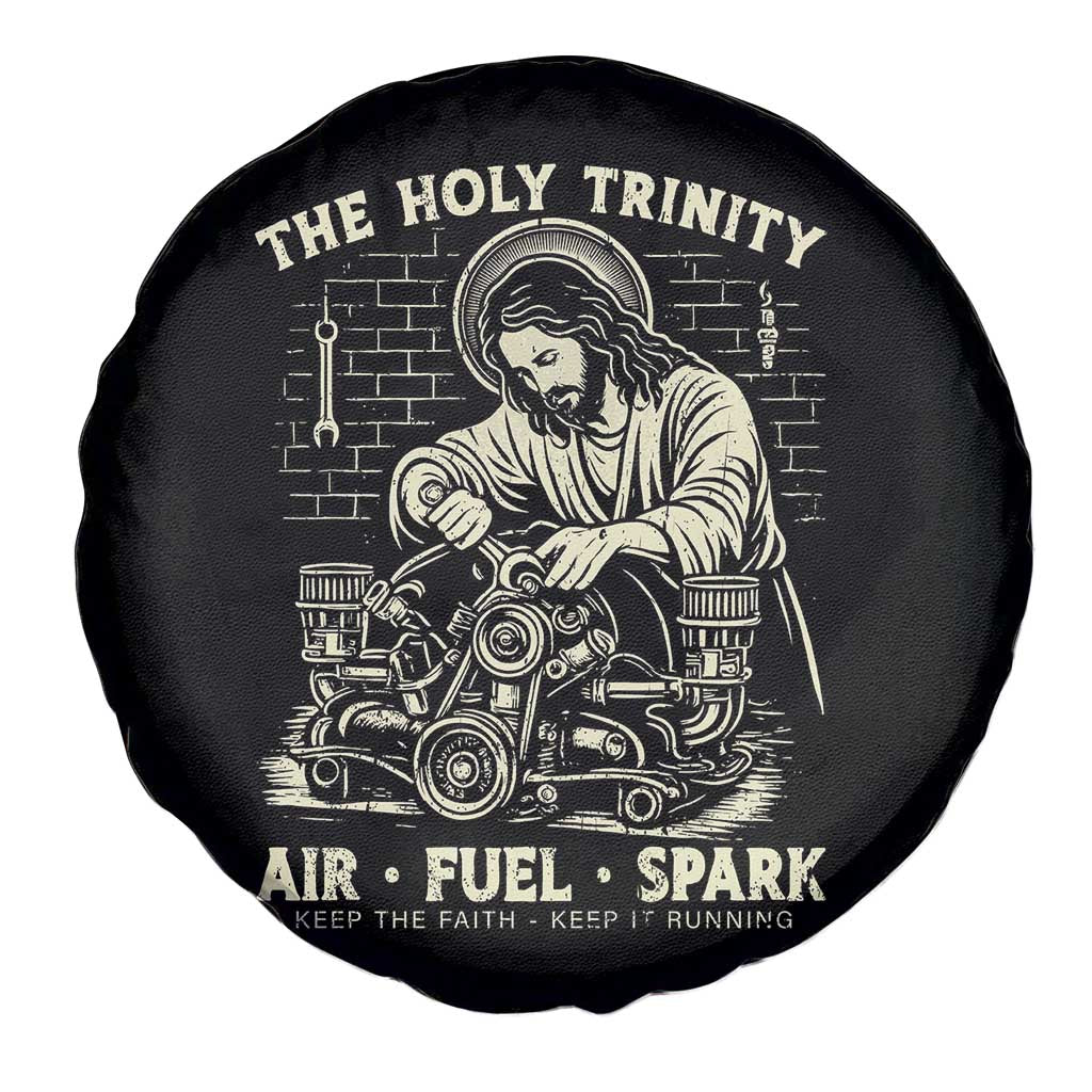 Funny Mechanic Jesus Holy Trinity Air Fuel Spark Vintage Spare Tire Cover Christian Car Lover Humor Gift for Gearheads