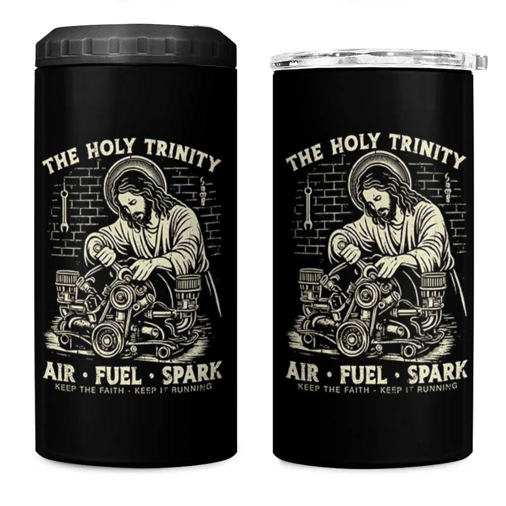Funny Mechanic Jesus Holy Trinity Air Fuel Spark Vintage 4 in 1 Can Cooler Tumbler Christian Car Lover Humor Gift for Gearheads