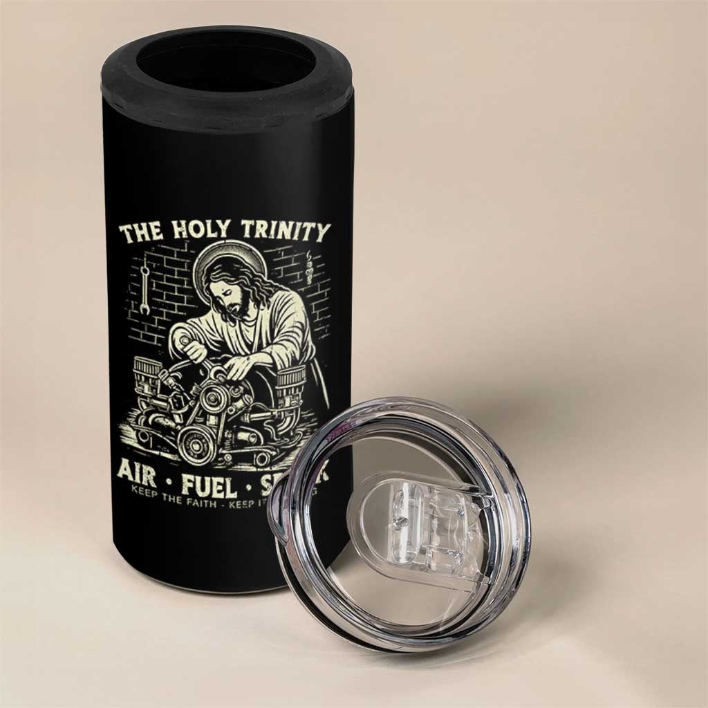 Funny Mechanic Jesus Holy Trinity Air Fuel Spark Vintage 4 in 1 Can Cooler Tumbler Christian Car Lover Humor Gift for Gearheads