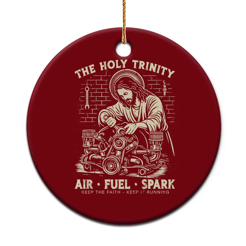 Funny Mechanic Jesus Holy Trinity Air Fuel Spark Vintage Ceramic Ornament Christian Car Lover Humor Gift for Gearheads