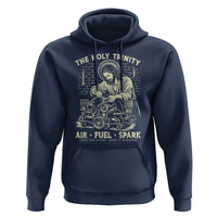 Funny Mechanic Jesus Holy Trinity Air Fuel Spark Vintage Hoodie Christian Car Lover Humor Gift for Gearheads