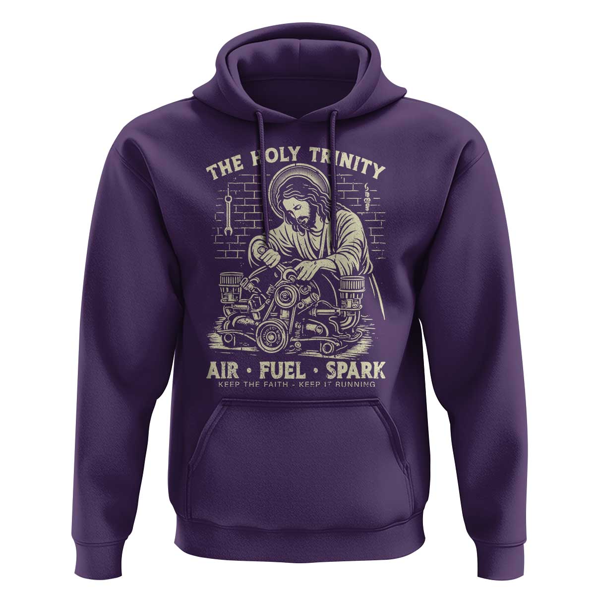 Funny Mechanic Jesus Holy Trinity Air Fuel Spark Vintage Hoodie Christian Car Lover Humor Gift for Gearheads