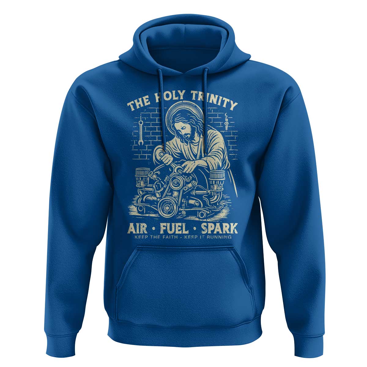 Funny Mechanic Jesus Holy Trinity Air Fuel Spark Vintage Hoodie Christian Car Lover Humor Gift for Gearheads