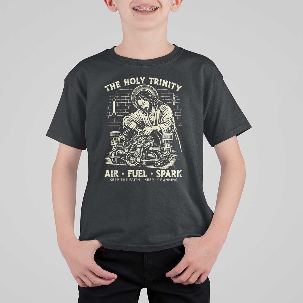 Funny Mechanic Jesus Holy Trinity Air Fuel Spark Vintage T Shirt For Kid Christian Car Lover Humor Gift for Gearheads