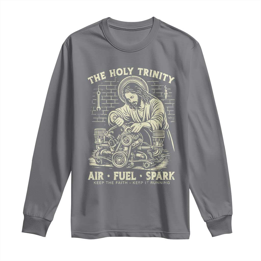Funny Mechanic Jesus Holy Trinity Air Fuel Spark Vintage Long Sleeve Shirt Christian Car Lover Humor Gift for Gearheads